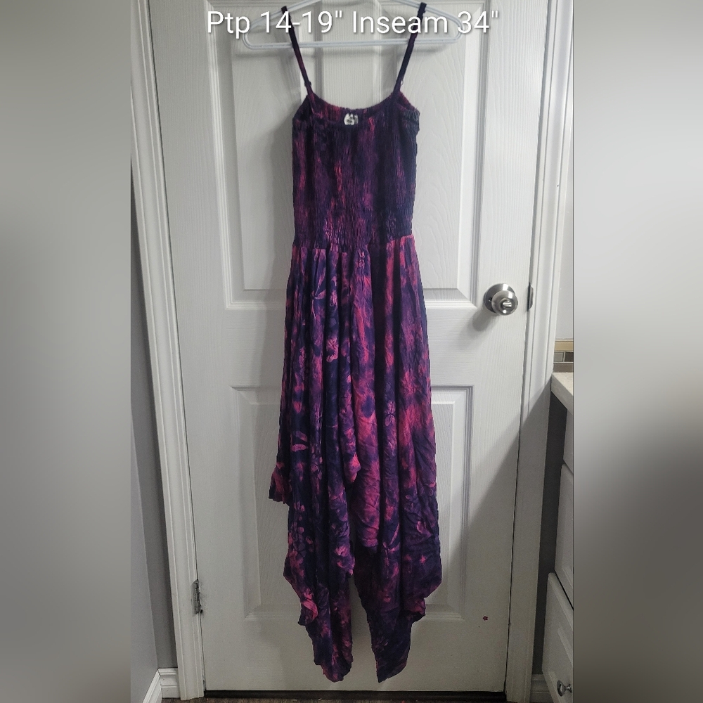 #456 Purple Pink Floral Dress w Pants approx sz L